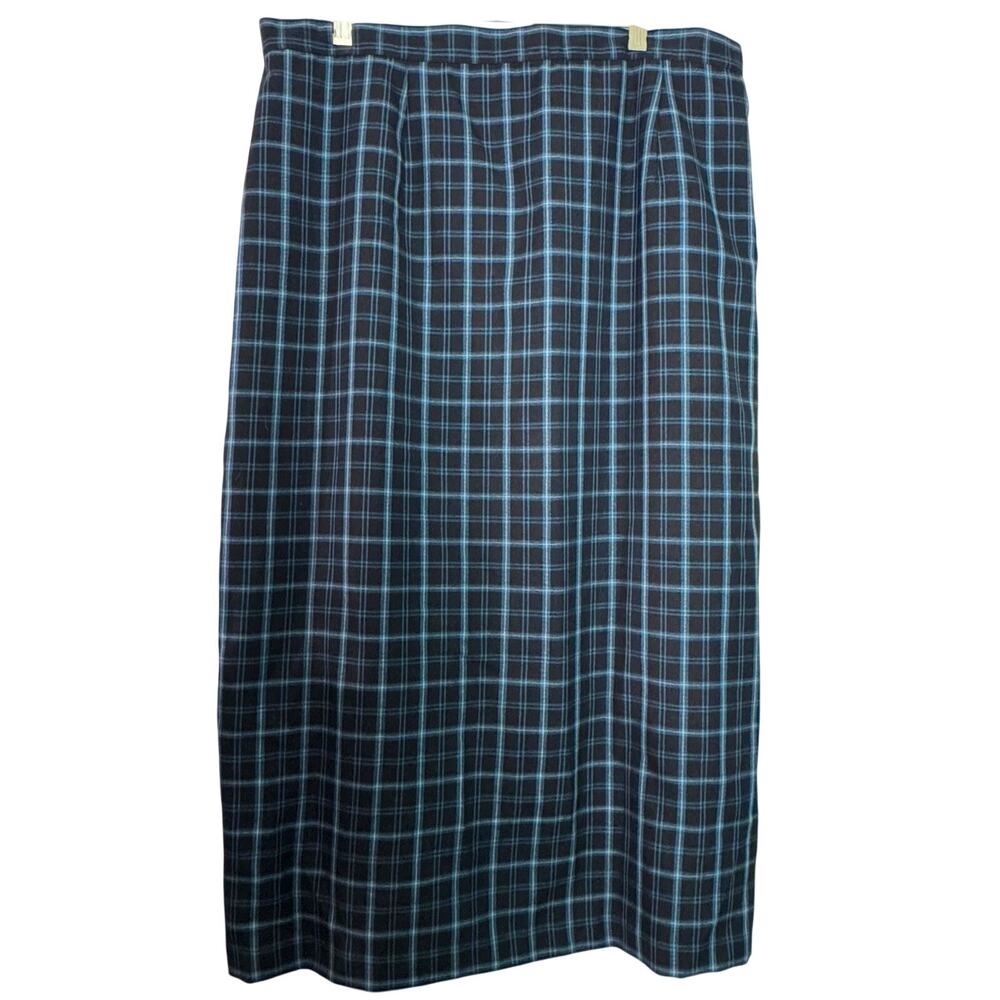 Y2K NWT Sag Harbor Sz 18W Black/Blue Plaid Stretch Waist Straight Skirt Vintage